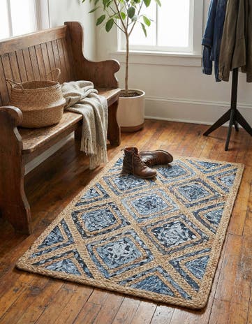 Blue Handmade Braided Jute Rug
