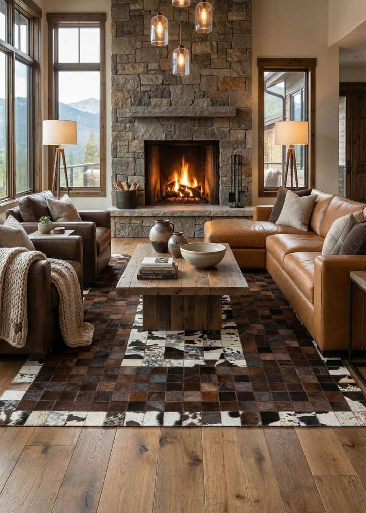 5' 1 x 8' Cowhide Leather Rug