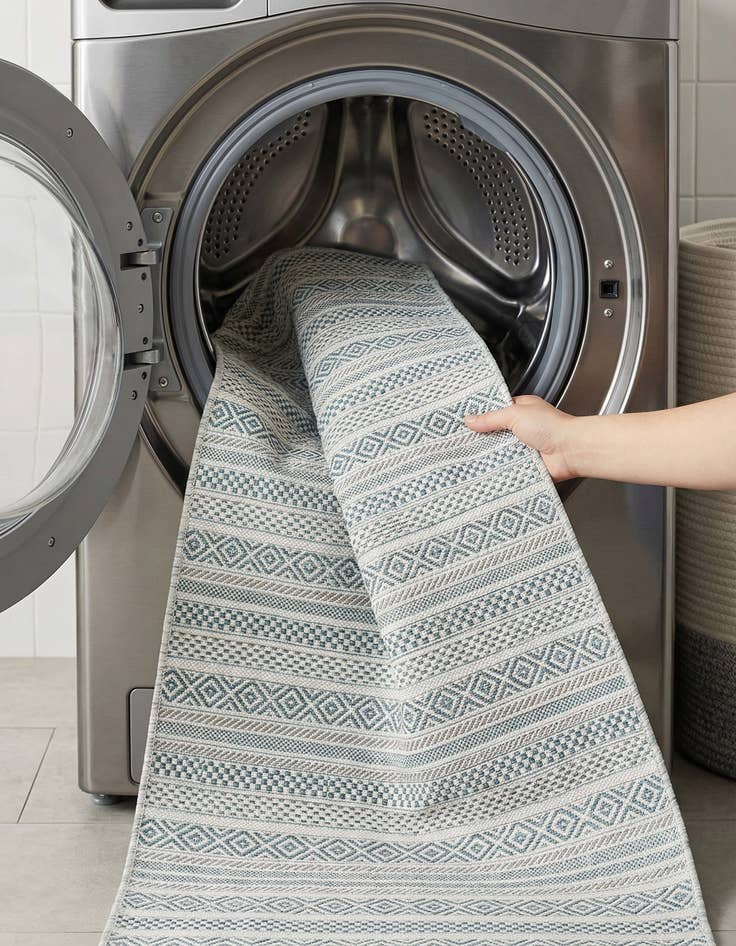 Detail image of 2' 7 x 12'  Washable Striped Indoor / Outdoor Runner Rug