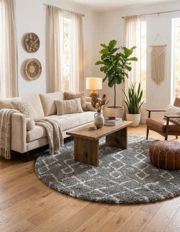 Gray Moroccan Shag Round Rug