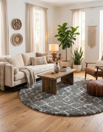 Gray Moroccan Shag Round Rug