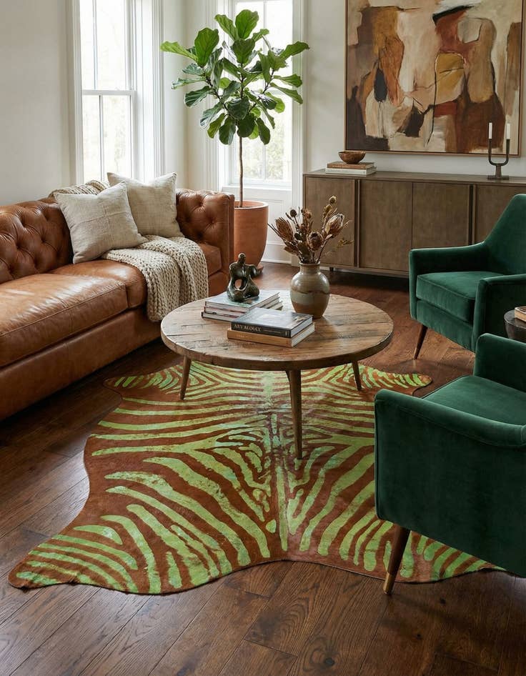 Detail image of 6' 6 x 7' 7 Cowhide Leather Freeform Rug