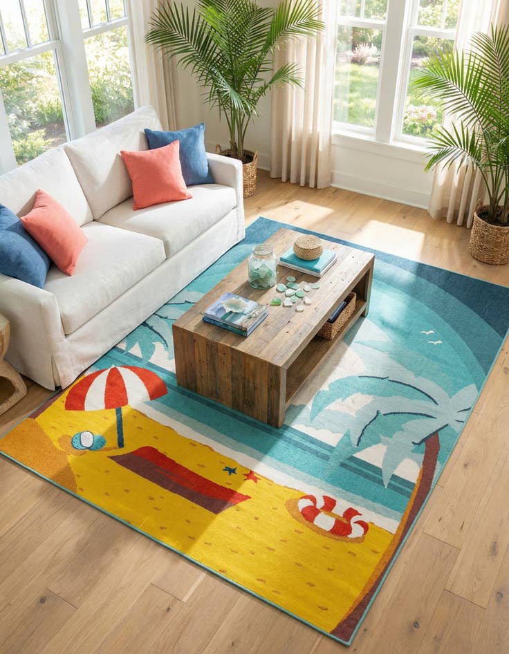 Detail image of  7' 10 x 10'  Washable Coastal Indoor / Outdoor Rug