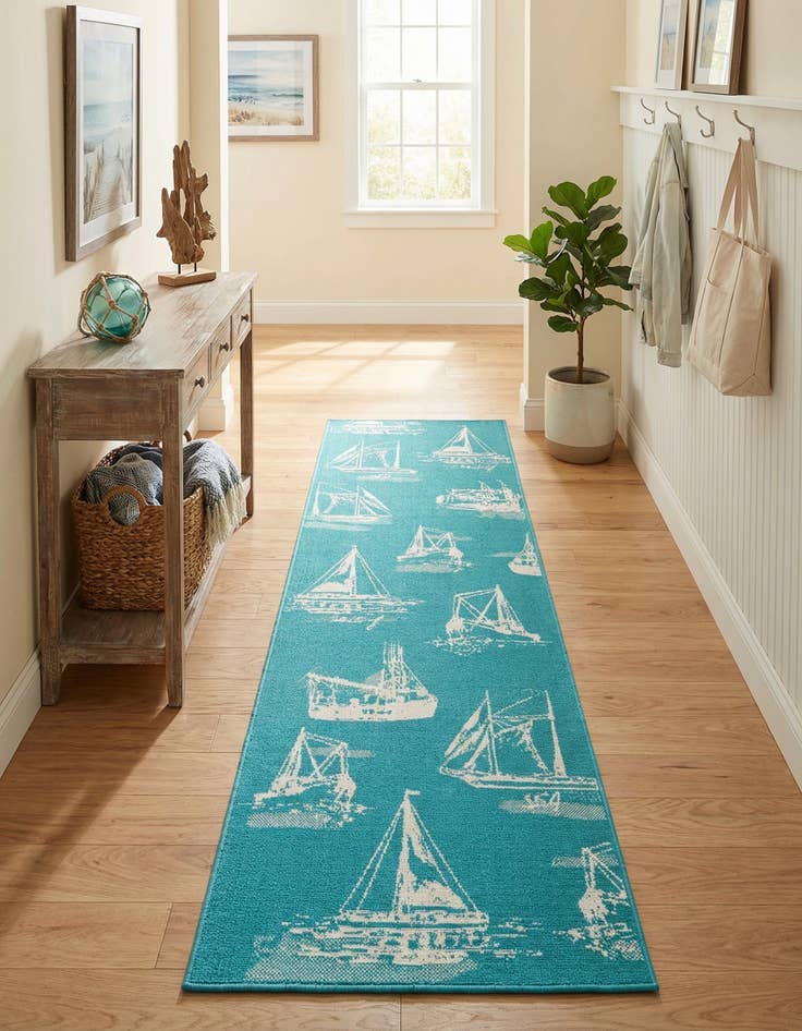 Detail image of 2' 7 x 10'  Washable Coastal Indoor / Outdoor Runner Rug