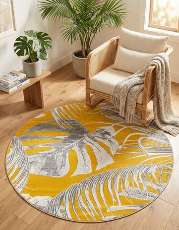 Yellow Blossom Round Rug
