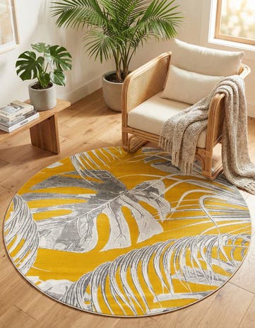 Yellow Blossom Round Rug