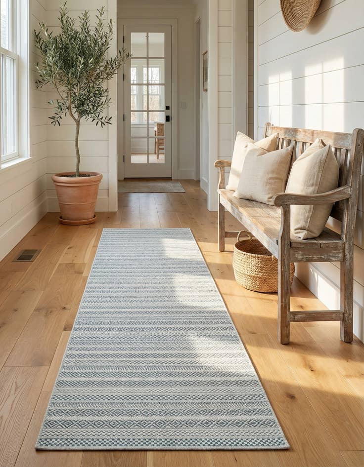 Detail image of 2' 7 x 12'  Washable Striped Indoor / Outdoor Runner Rug