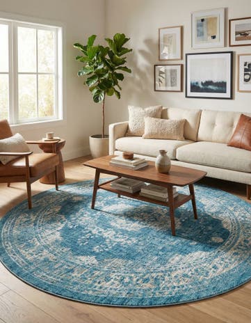 Navy Blue Dahlia Round Rug