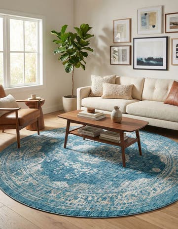 Navy Blue Dahlia Round Rug