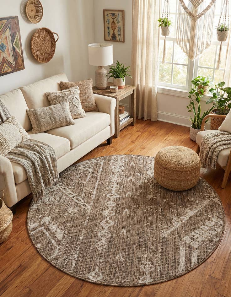 Detail image of  4' x 4'  Washable Bohemian Indoor / Outdoor Round Rug