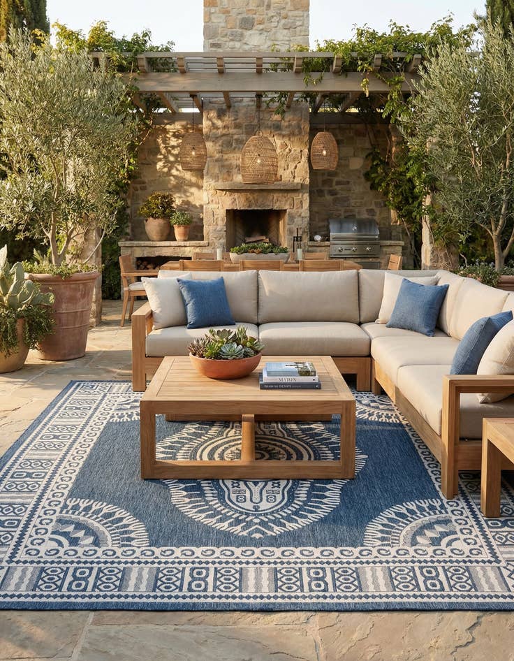 Detail image of 12' x 12'  Washable Traditional Indoor / Outdoor Square Rug