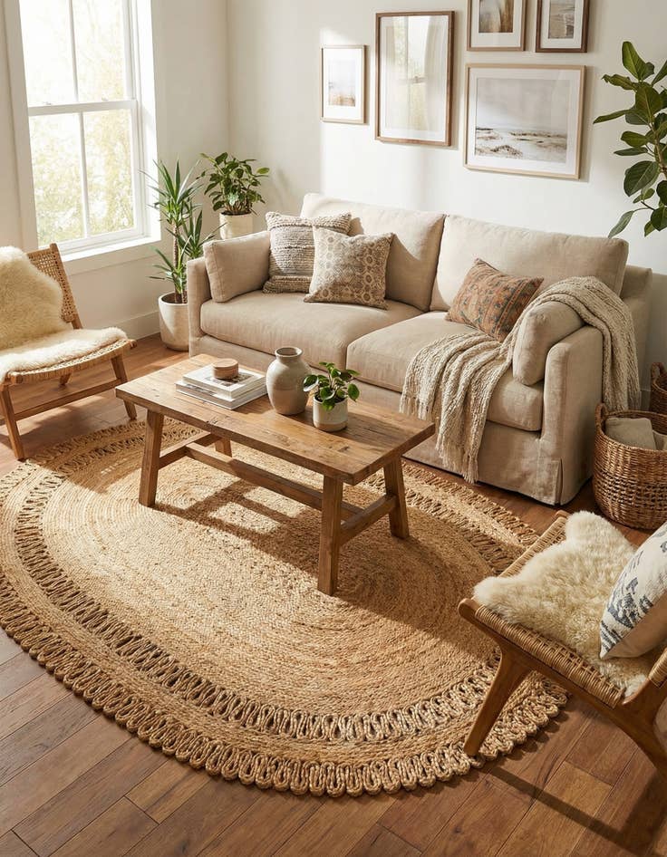 Detail image of 4' 1 x 6' 1  Hand Braided Jute Oval Rug