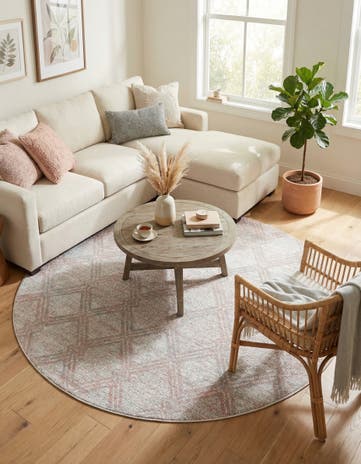 Rose Pink Kamala Washable Round Rug