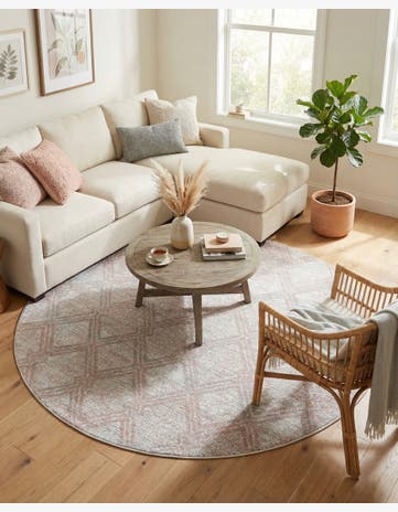 Rose Pink Kamala Washable Round Rug