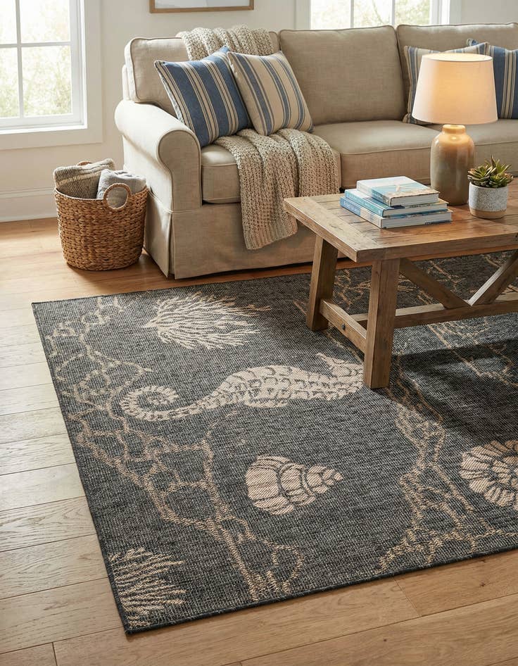 Detail image of 5' 3 x 8'  Washable Coastal Indoor / Outdoor Rug