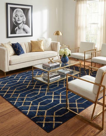 Navy Blue Gold Marilyn Monroe™ Glam Trellis Square Rug