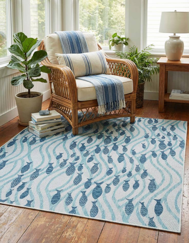 Detail image of 7' 10 x 7' 10  Washable Coastal Indoor / Outdoor Square Rug