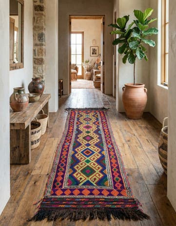 2' 3 x 8' 9 Hand Knotted Kilim Fars Persian Wool Runner Rug