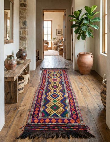 2' 3 x 8' 9 Hand Knotted Kilim Fars Persian Wool Runner Rug