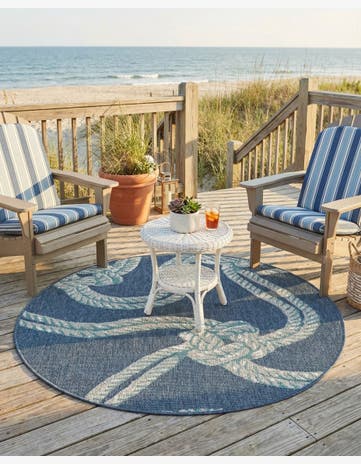 4' x 4' Easy-Clean Coastal Indoor / Outdoor Round Rug