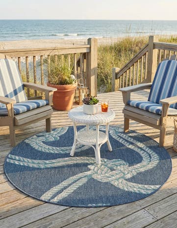 4' x 4' Easy-Clean Coastal Indoor / Outdoor Round Rug