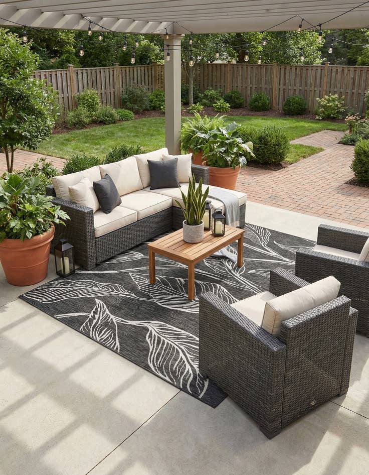 Detail image of  7' 10 x 11'  Washable Botanical Indoor / Outdoor Rug