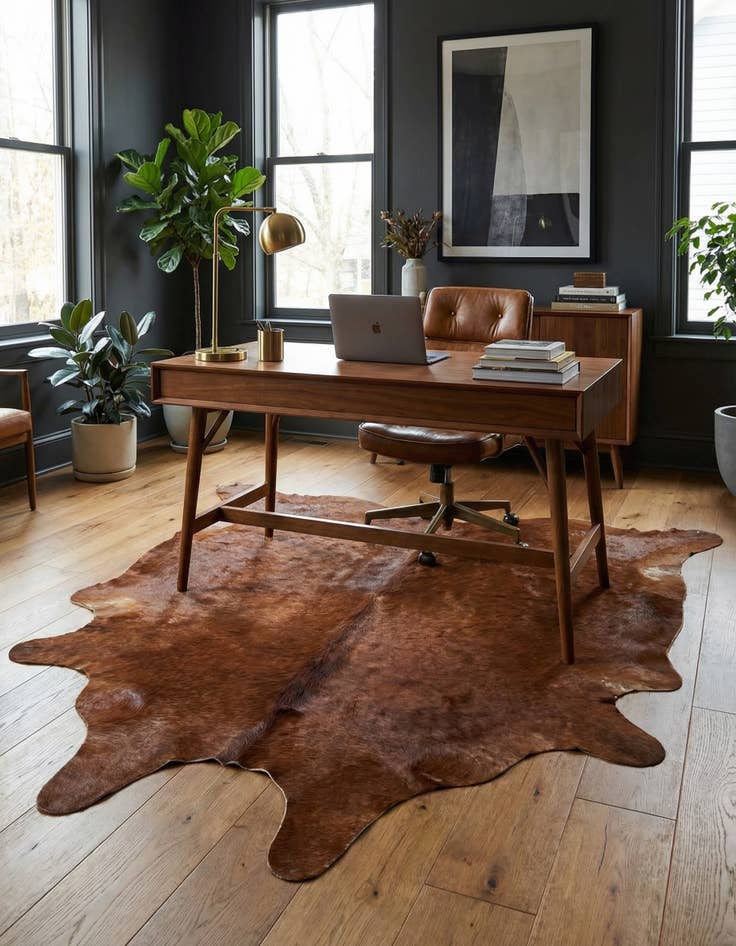 Detail image of 4' 11 x 5' 5 Cowhide Leather Square Rug