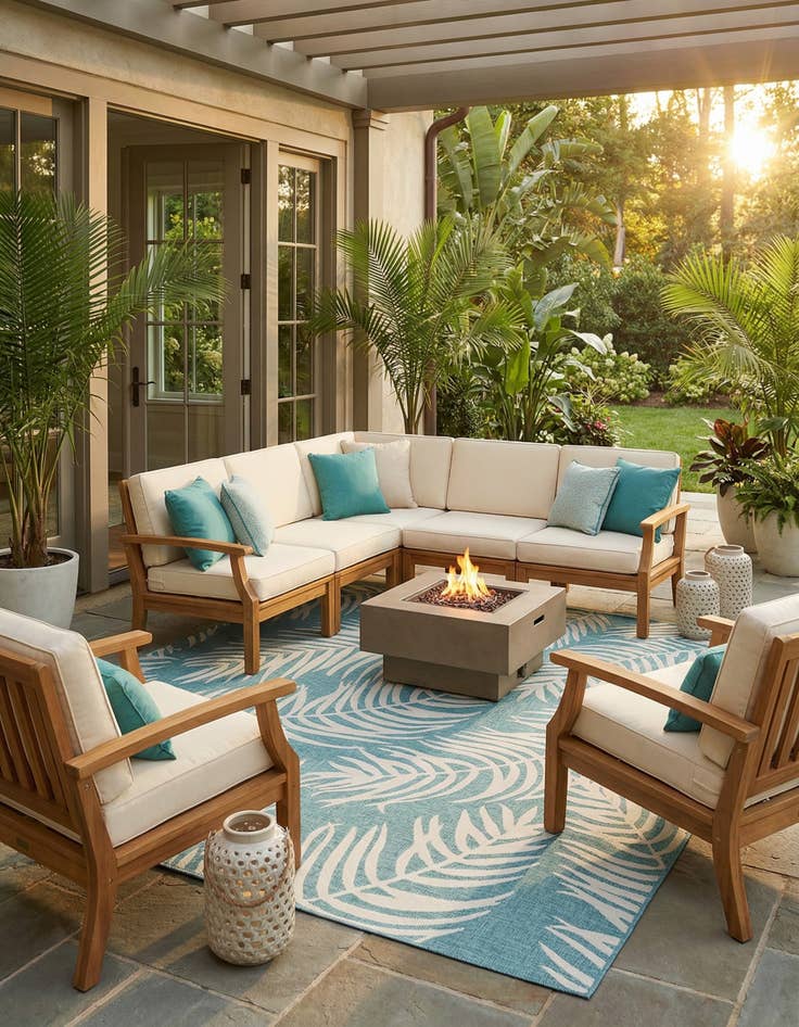 Detail image of  13' x 13'  Washable Botanical Indoor / Outdoor Square Rug