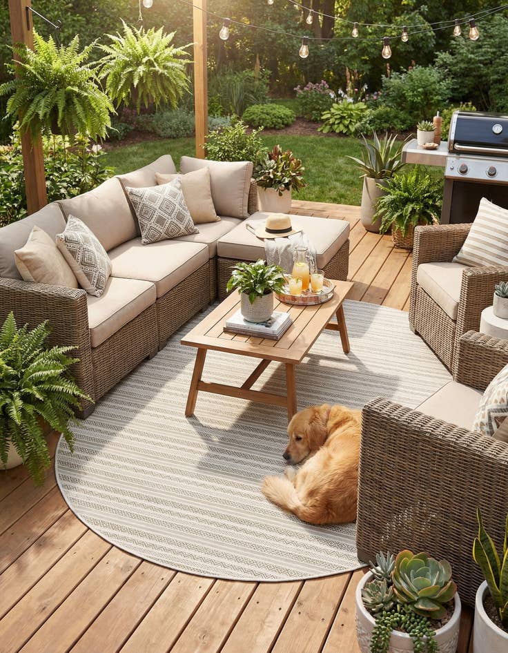 Detail image of 7' 10 x 10'  Washable Striped Indoor / Outdoor Oval Rug