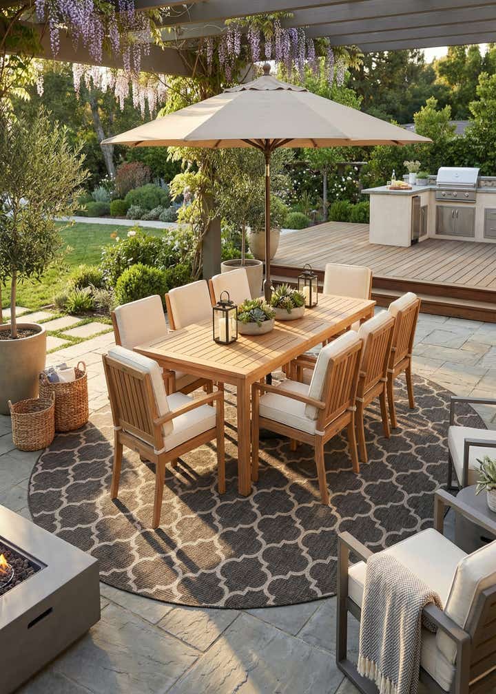 13' x 13' Easy-Clean Trellis Indoor / Outdoor Round Rug