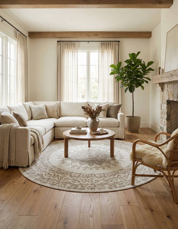 Detail image of 12' x 12'  Washable Traditional Indoor / Outdoor Round Rug