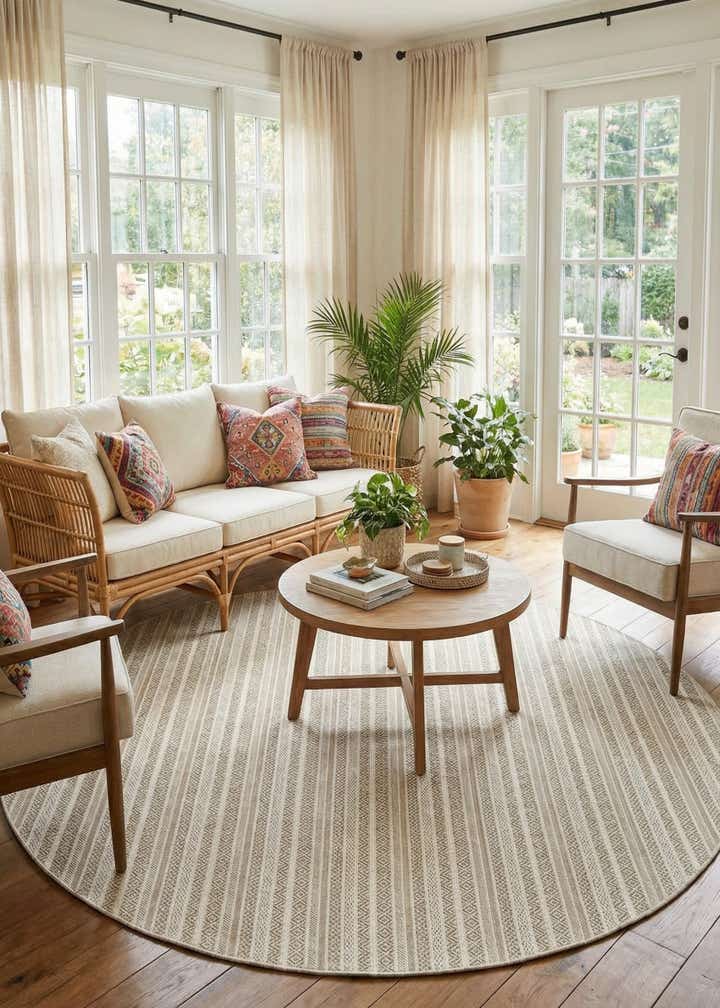10' x 10' Easy-Clean Striped Indoor / Outdoor Round Rug