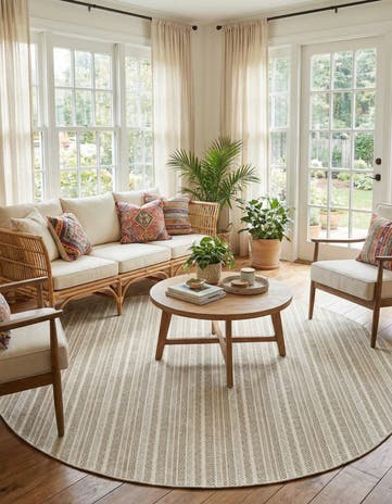 Green Easy-Clean Ribbon Indoor / Outdoor Round Rug