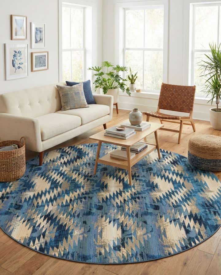 8' x 8' Easy-Clean Modern Indoor / Outdoor Round Rug