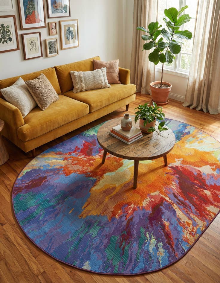 Detail image of 5' 3 x 8'  Washable Modern Indoor / Outdoor Oval Rug