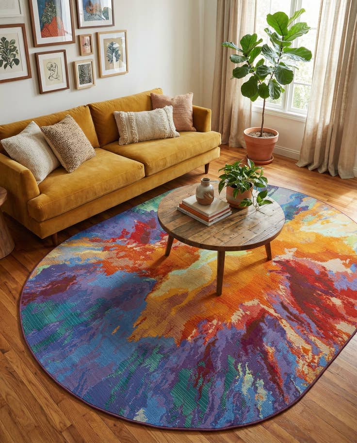 Detail image of 5' 3 x 8' Easy-Clean Modern Indoor / Outdoor Oval Rug