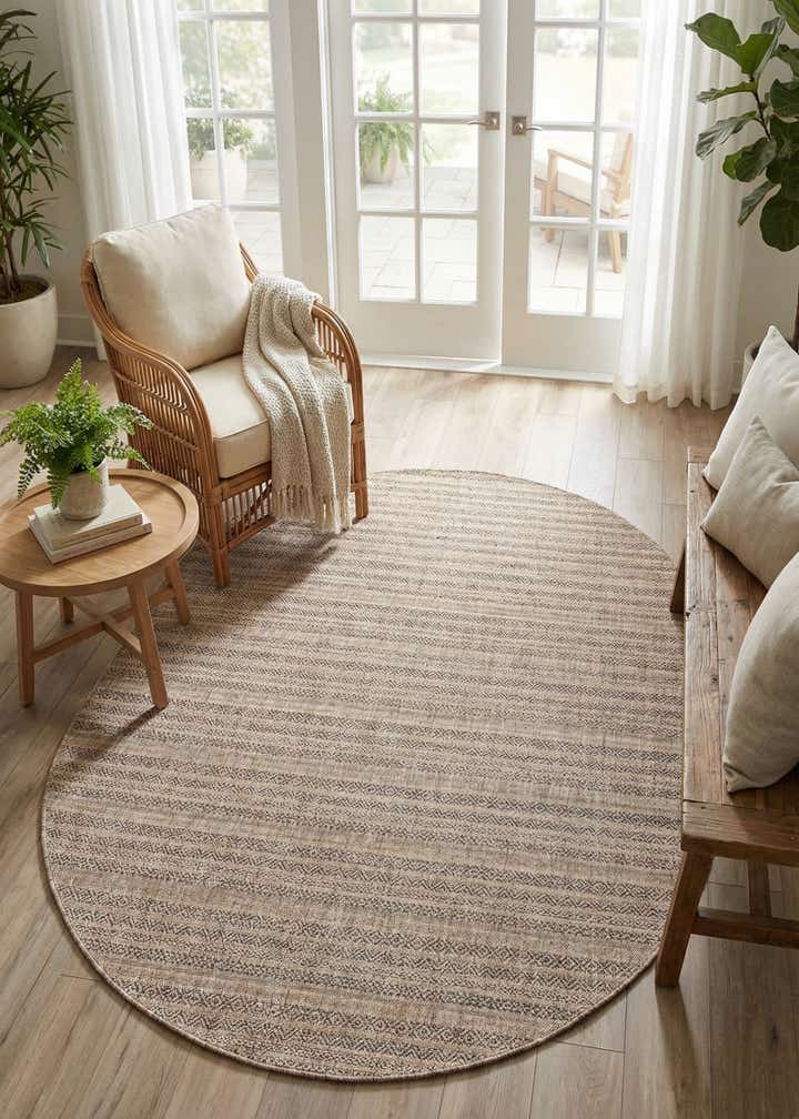 7' 10 x 10' Easy-Clean Striped Indoor / Outdoor Oval Rug
