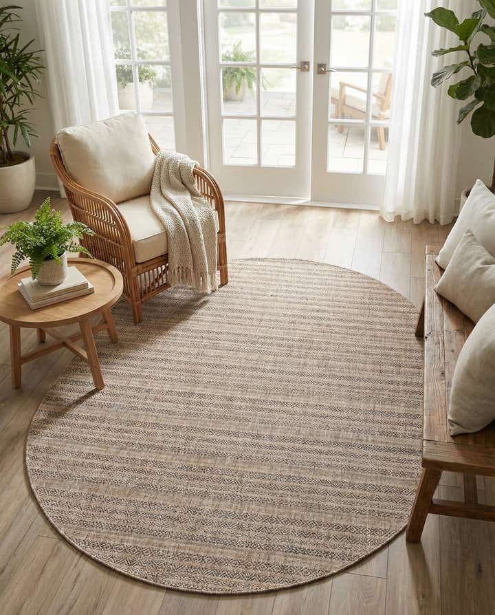 7' 10 x 10' Easy-Clean Striped Indoor / Outdoor Oval Rug