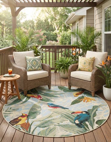 Easy-Clean Botanical Indoor / Outdoor Round Rug