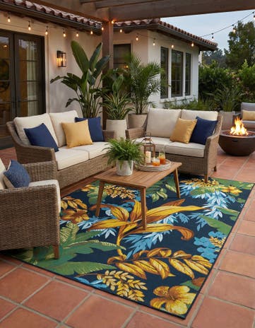 6' x 9' Easy-Clean Botanical Indoor / Outdoor Rug