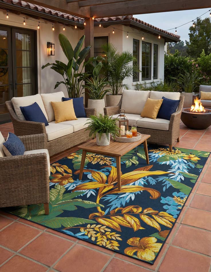 Detail image of 6' x 9'  Washable Botanical Indoor / Outdoor Rug