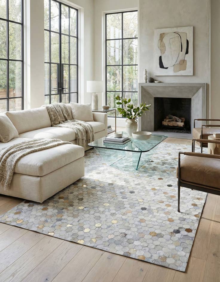 Detail image of  5' 2 x 8' 2 Cowhide - Patchwork Rug