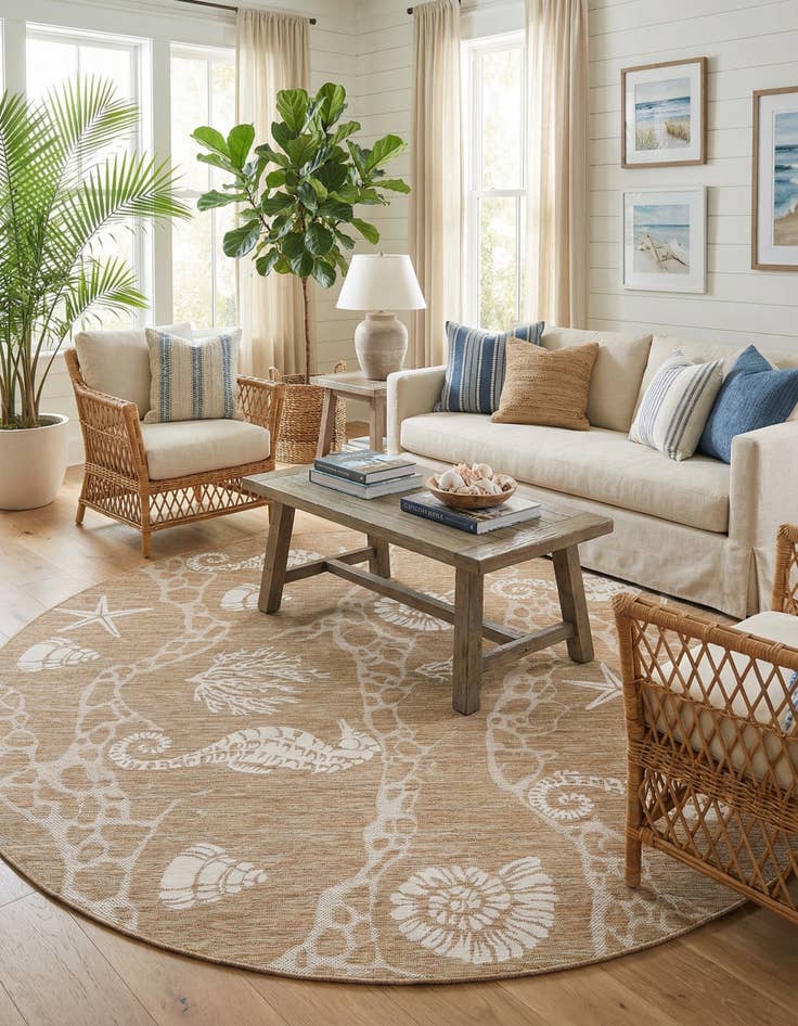 Detail image of 10' x 10'  Washable Coastal Indoor / Outdoor Round Rug