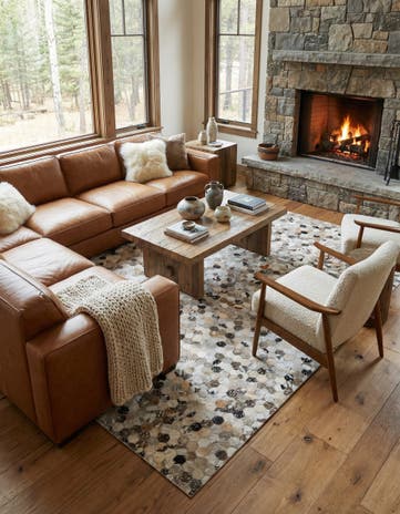 5' x 8' 1 Cowhide Leather Rug