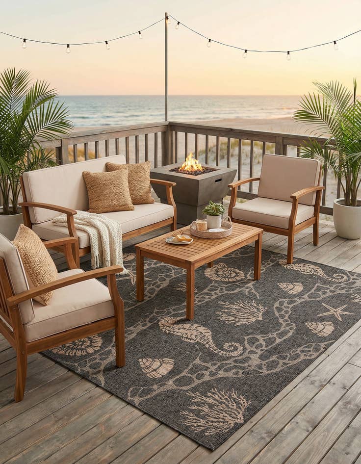 Detail image of 10' x 10'  Washable Coastal Indoor / Outdoor Square Rug