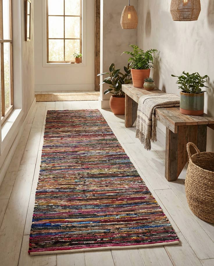 Detail image of 2' 7 x 10' Hand Woven Chindi Cotton Runner Rug