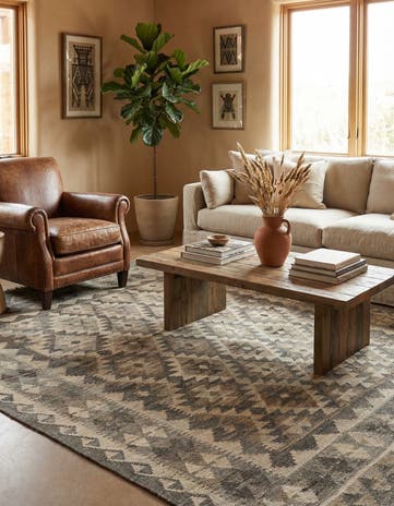 5' 4 x 6' 8 Hand Woven Kilim Maymana Wool Rug
