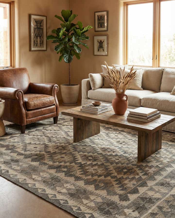 5' 4 x 6' 8 Hand Woven Kilim Maymana Wool Rug