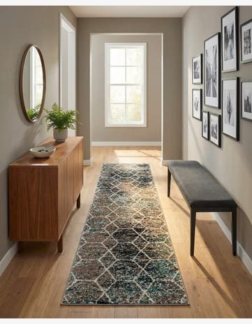 Blue Multi Lattice Frieze Runner Rug