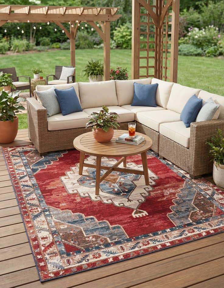 Detail image of 7' 10 x 10'  Washable Traditional Indoor / Outdoor Rug